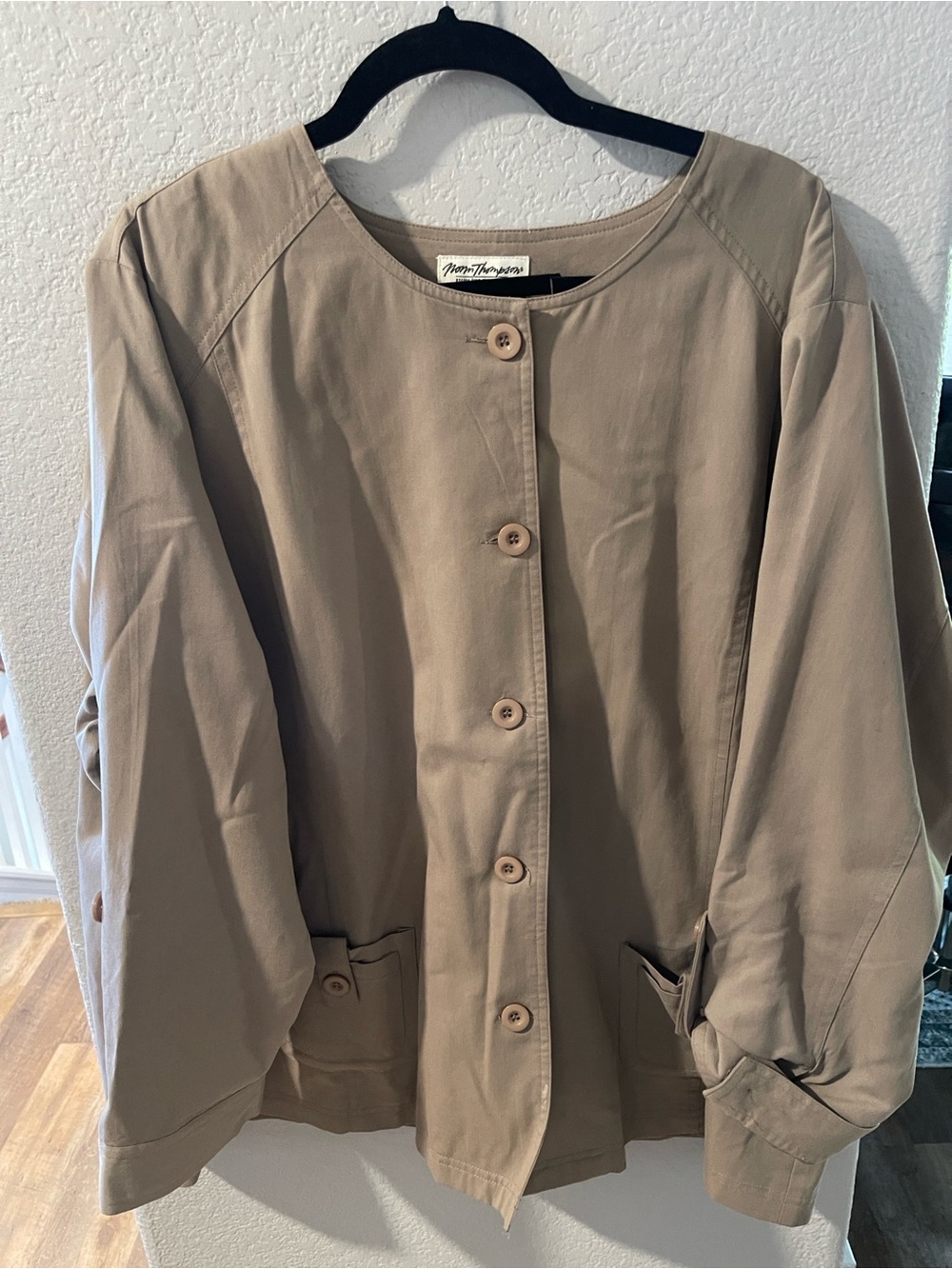 Norm Thompson Taupe Button-Front Lightweight Jacket